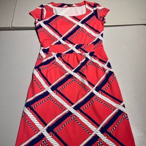 J. McLaughlin Women's Catalina Cloth Cap Sleeve Pink Coral Rope Print Dress XS